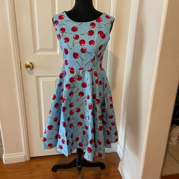 Dresses & Skirts - NWT womens PIN-UP BLUE DRESS WITH RED CHERRYS style dress SIZE MEDIUM​​​​​​​​